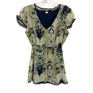 Anthropologie Tapemeasure Green & Blue Floral Paisley Babydoll Top Y2K Size 4
